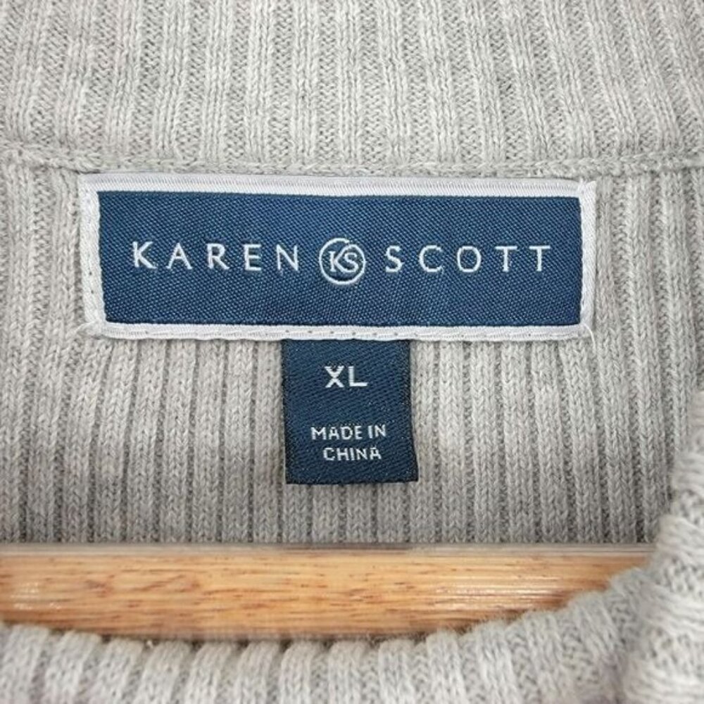 Karen Scott Striped 100% Cotton Ribbed Knit Mock Neck Sweater XL‎ - Picture 3 of 7